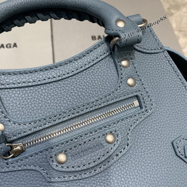 Balenciaga專櫃爆款荔枝紋霧霾藍色手袋手提包 638512 巴黎世家小號Neo Classic機車包 fyj1443